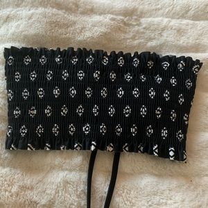 Ribbed Black & White Lace Up Tube Top